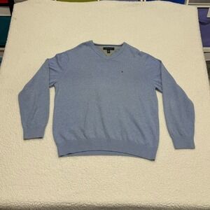 Tommy Hilfiger Mens V-Neck Cotton Sweater Light Blue XL 0890364